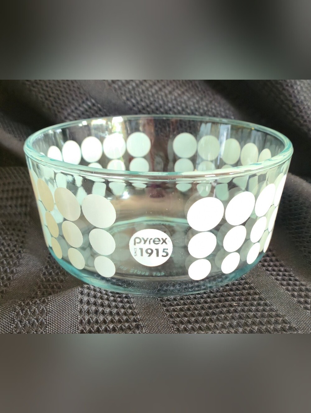 Pyrex 1915 White Polka Dot Tinted Clear Glass Bowl 1 Quart / 4 Cup